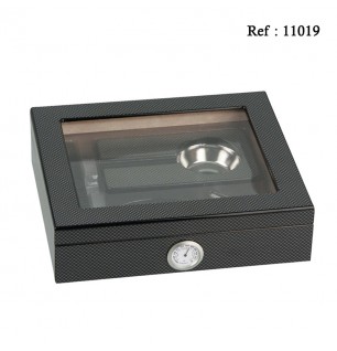 carbon humidor with glass for 15 cigars 260 x 220 x 65