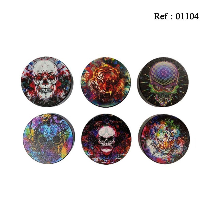 metal grinder 4 Skulls +2 tiger , Ø 5 cm, 4 parts assorted per 12 pcs