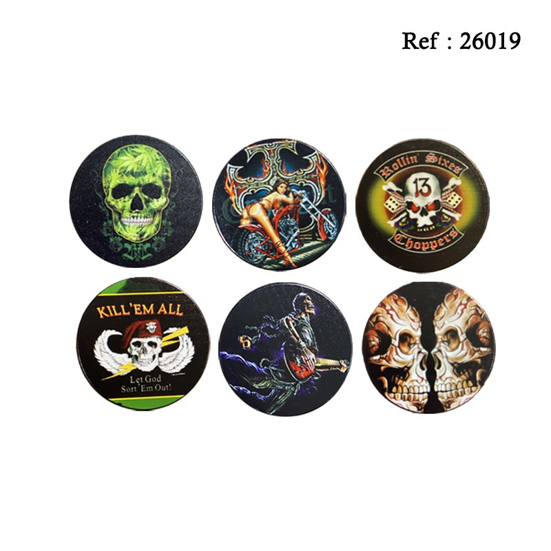 metal grinder black Skull/Leaf Ø 4.8 cm, 4 parts assorted per 6 pcs