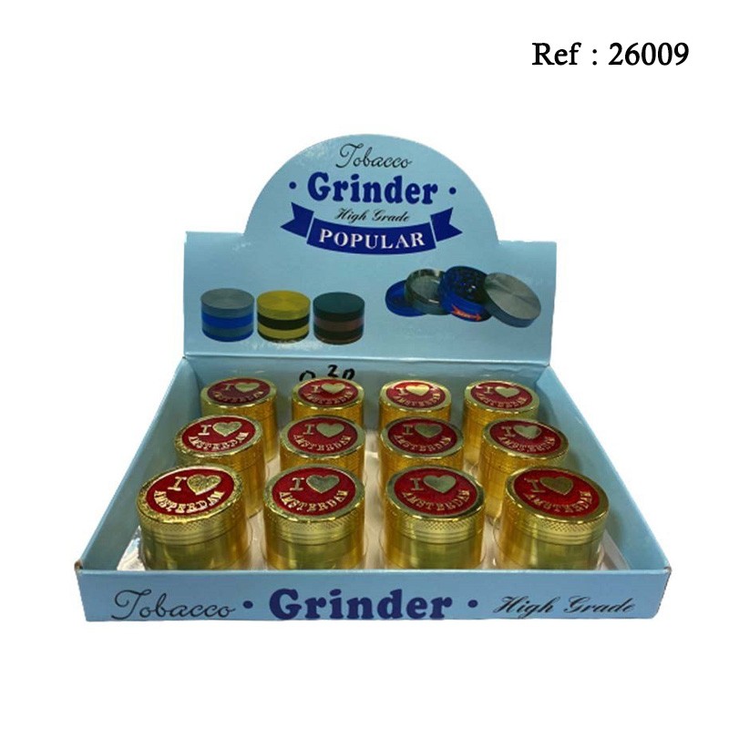 Grinder métal doré Love Amsterdam, Ø 4 cm, 4 éléments, display de 12