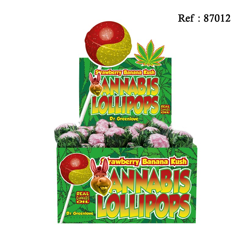 Sucettes Strawberry/Banana Kush - Boite de 70pc