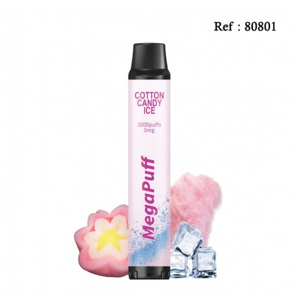 Disposable E-cigarettes Megapuff 0mg/mL Cotton Candy Ice 3000puffs