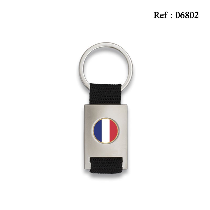 key ring metal silver French Flag