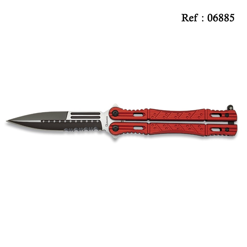 Couteau Papillon 10.2 cm Rouge, lame noire