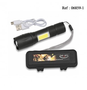 Lampe torche Noire USB  12.5 cm, avec cordon USB et dragonne