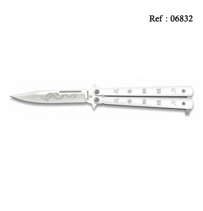 Couteau Papillon 10.5 cm Ninja Dragon Blanc