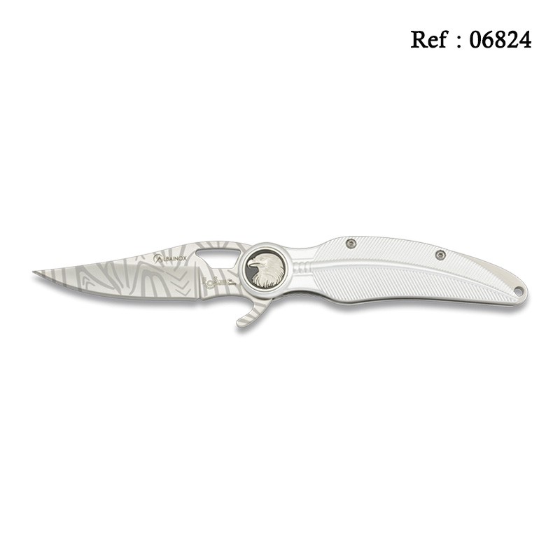 Couteau FOS 8.5 cm Aigle Argent Mat, avec clip