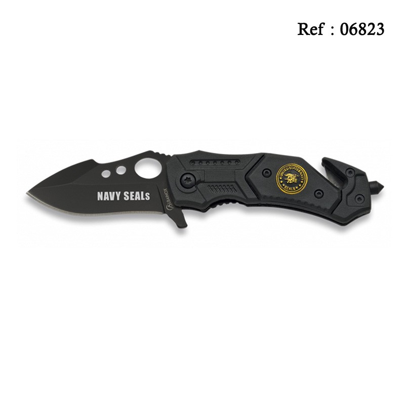 Knife FOS 6 cm Navy Seals Black Mat with clip