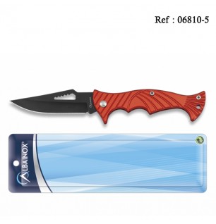 Couteau 7 cm Manche Rouge, lame noire, en blister