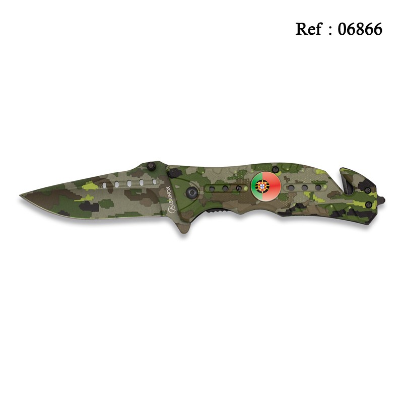 Couteau FOS CAMO Vert Camouflage 8 cm Drapeau Portugais