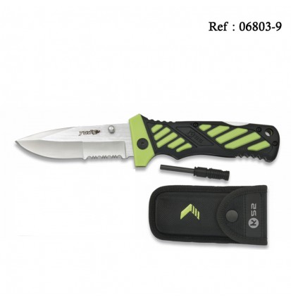 Couteau 10 cm K25 Yowie Noir/Vert, avec étui nylon noir