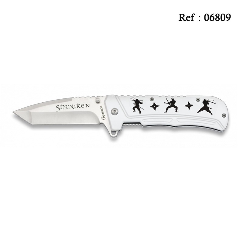 Couteau Ninja/Shuriken 9 cm Blanc, avec clip