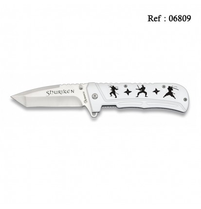 Couteau Ninja/Shuriken 9 cm Blanc, avec clip