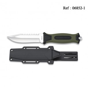 Couteau 12 cm Vert/Noir, avec étui rigide et clip