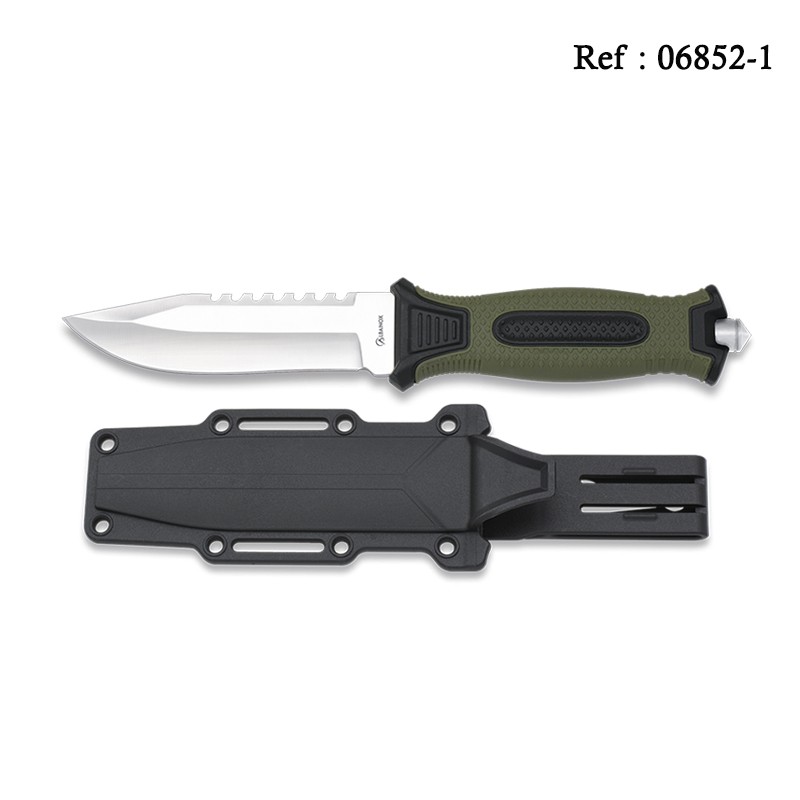 knife Green/Black 12 cm with clip and pouch