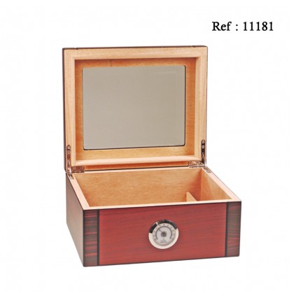 cigar humidor black/red-brown with glass for 25 cigars, 260x220x120