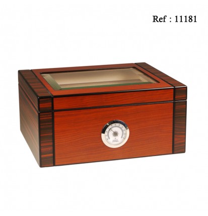 cigar humidor black/red-brown with glass for 25 cigars, 260x220x120