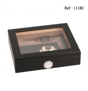 cigar humidor with glass for 15 cigars, with ashtray cigar cutter