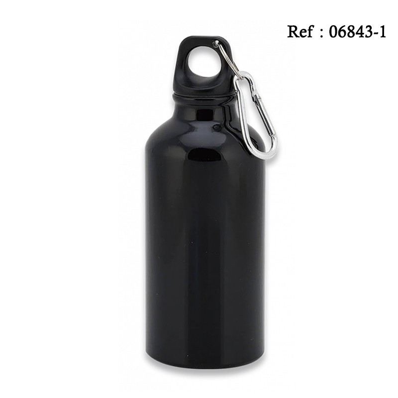 Black sports bottle 400 ML Alu with snap hook