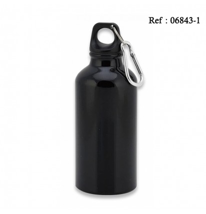 Black sports bottle 400 ML Alu with snap hook