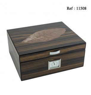 Humidor with pattern Leaf for 25 cigars with humidifier and hygromete