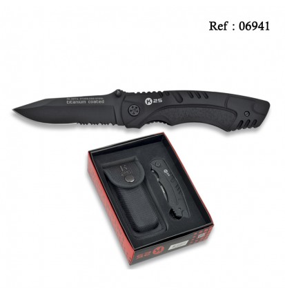 knife black tactique K25 8 cm in pouch