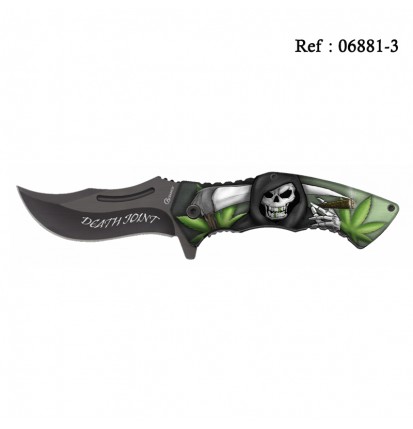 Couteau 3D Tête de Mort 8.4 cm Noir/Vert, avec clip