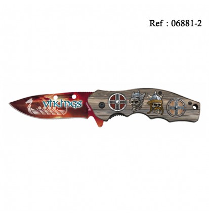 Couteau Vikings 8.4 cm Bois/Rouge, avec clip