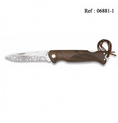 Couteau Manche Bois 8 cm Damas, avec feutrine noire