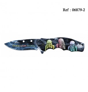 Knife Black 8.3 cm 3 colored Skulls with clip