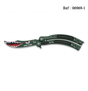 Knife Papillon 9.5 cm Angry Sharak Green