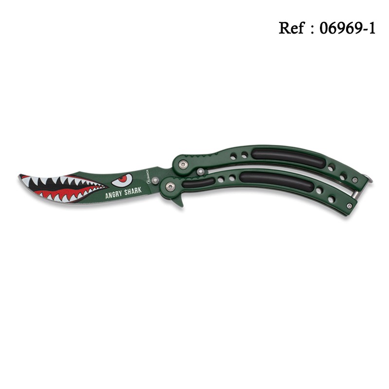 Knife Papillon 9.5 cm Angry Sharak Green