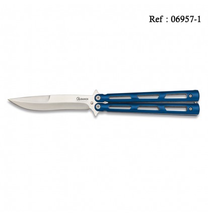 Couteau Papillon 10 cm Bleu manche ajouré