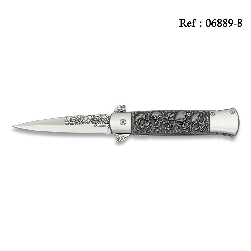 Knife FOS 3D Steel Skulls 9.5 cm with clip