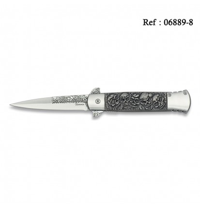 Knife FOS 3D Steel Skulls 9.5 cm with clip