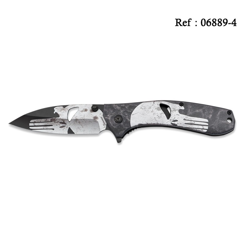 Knife 3D Black Skull 9 cm with clip