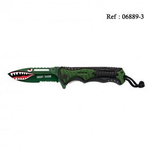 Couteau Angry Shark 9 cm Vert/Noir, avec clip