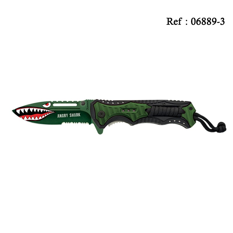 Knife Angry Shark 9 cm Green/Black with cip