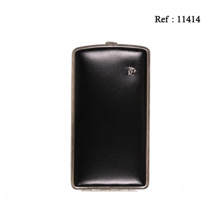 Cigarette case leather black for 9 cigarettes long slim