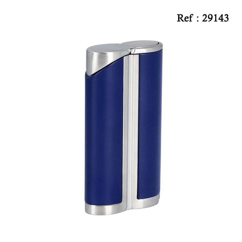 Briquet ADORINI jet flame curve Bleu/Argenté, avec emporte pièce