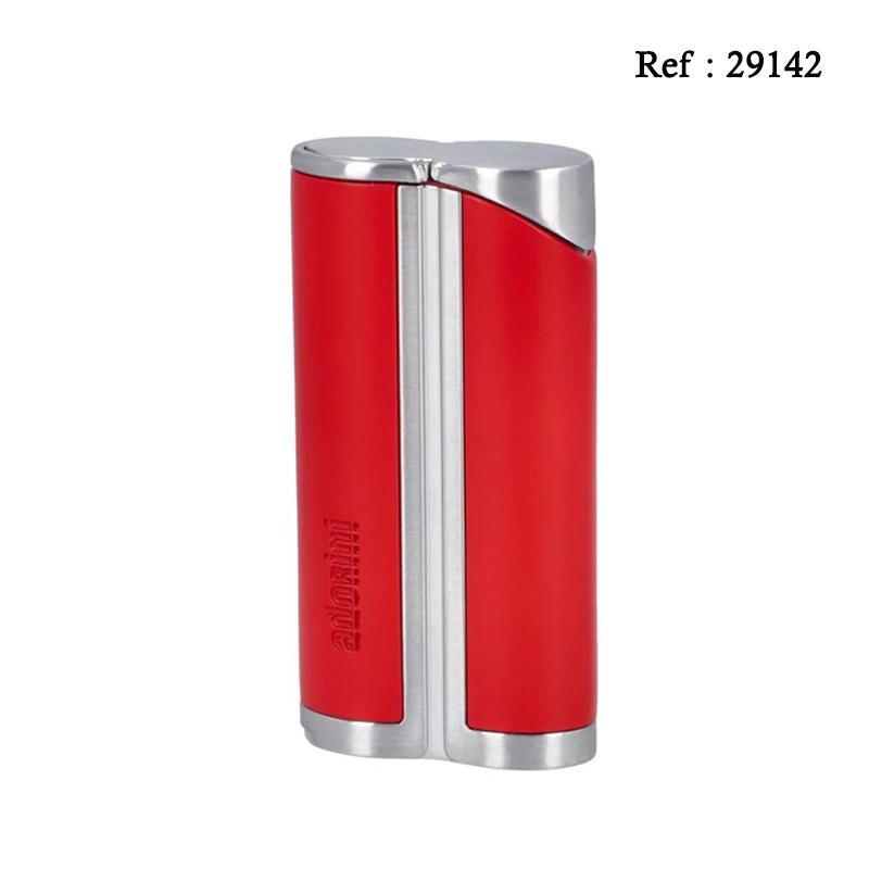 Briquet ADORINI jet flame curve Rouge/Argenté, avec emporte pièce