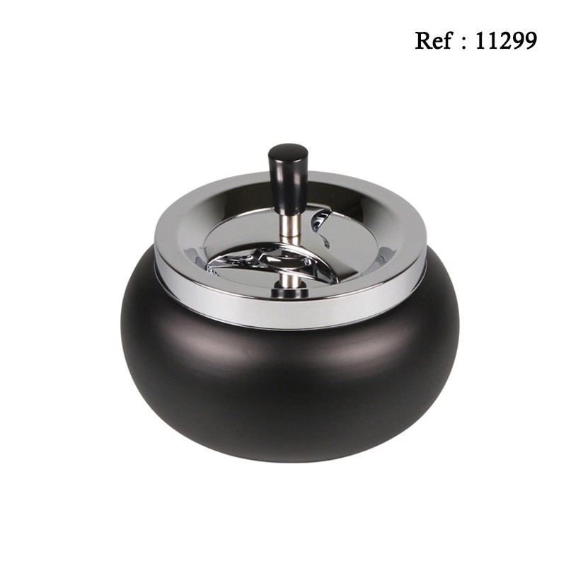 Spinning table ashtray Jumbo Black Mat/Chrom Ø 17 cm, hight 10 cm