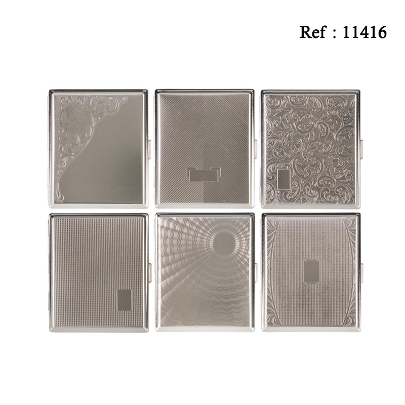 Cigarette case metal for 16 cigarettes, assorted per 12 pcs