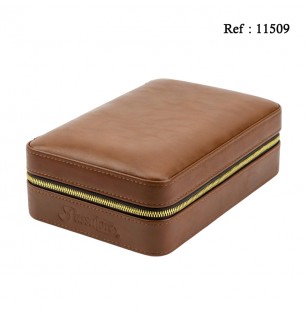 Travel humidor leathrette light brown for 4 cigars 205 x 140 x 80 mm