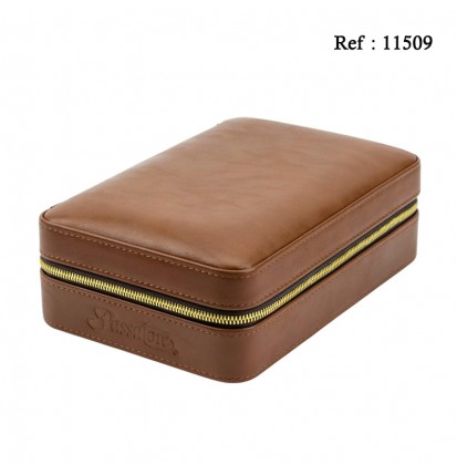 Travel humidor leathrette light brown for 4 cigars 205 x 140 x 80 mm