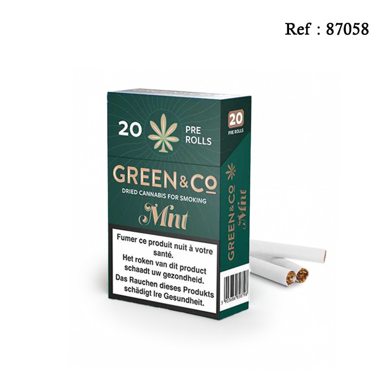 Pré-rolls Menthol CBD GREEN & Co - paquet de 20pré-rolls