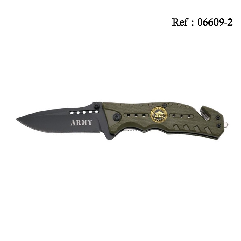 Knife THIRD Army ABS Green 12cm, Stainless Steel + Case