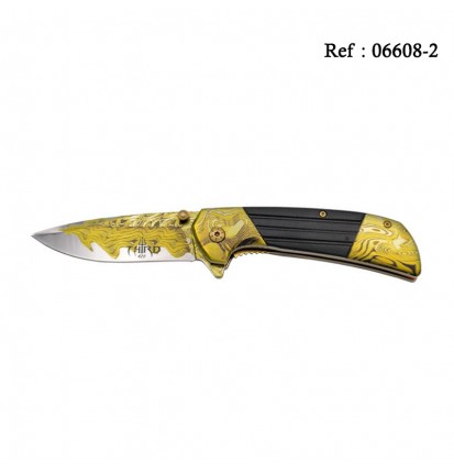 Couteau THIRD Acier 3D décor Damas Jaune/Noir 11.5cm, Inox