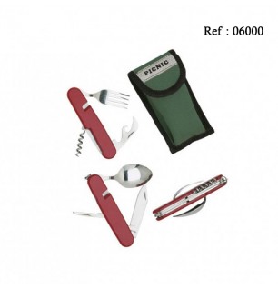 Couvert Camping HERBERTZ 6pcs Rouge 11cm Inox avec Etui