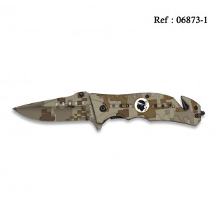 Couteau FOS Tactique CAMO Sable, Ecusson Corsica 8 cm, avec clip